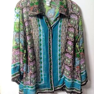 Kim Rogers Blue and Pink Oversized Blouse with Notched Collar